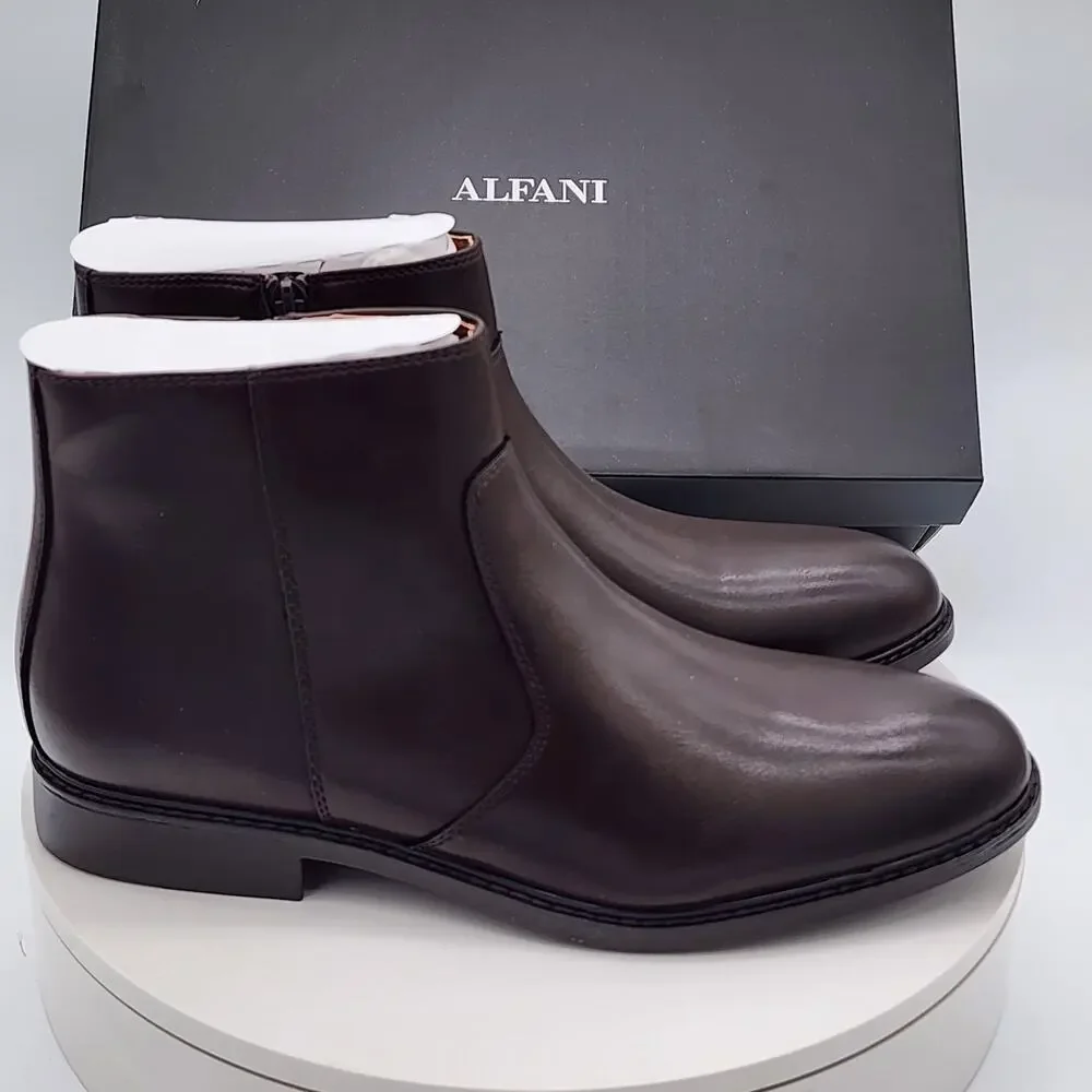 Alfani Liam Men’s Espresso Brown Side Zip Ankle Dress Boots Size 11.5 M